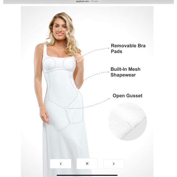 Popilush White Slip Dress Built In Shapewear Removable Bra Pads Square Neck Maxi - Picture 7 of 8